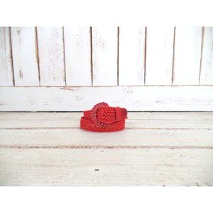 70s vintage red crochet/macrame cotton rope leather boho/hippie belt